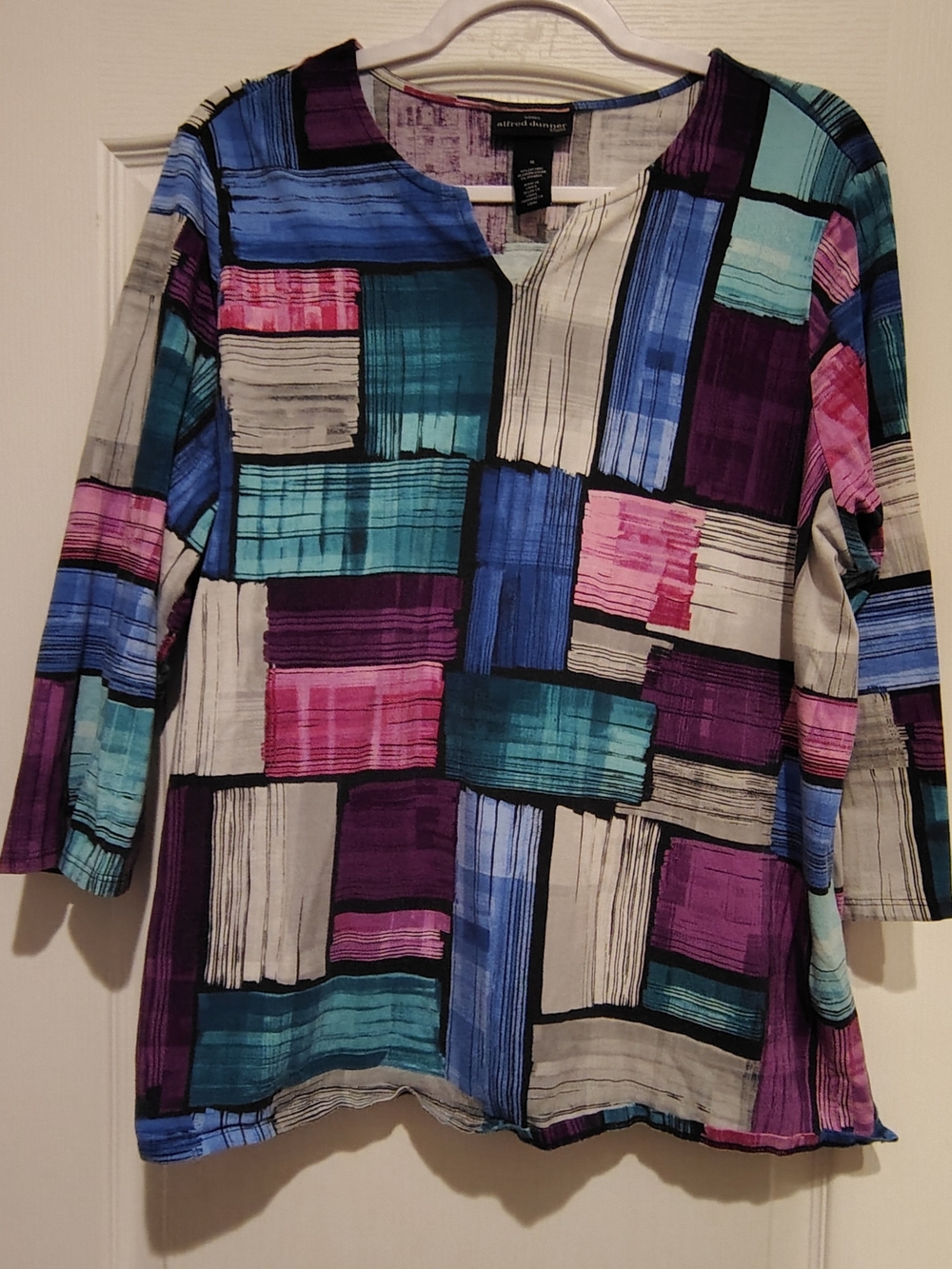 Alfred Dunner Multicolor Brushstroke Tunic Top - Blue Purple Pink Teal